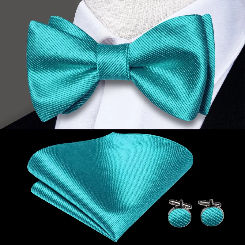 elegant silk necktie packs for office wear-Ties2you Striped Silk Tie Tiffany Blue Self-Tied Bow Tie Pocket Square Cufflinks Set