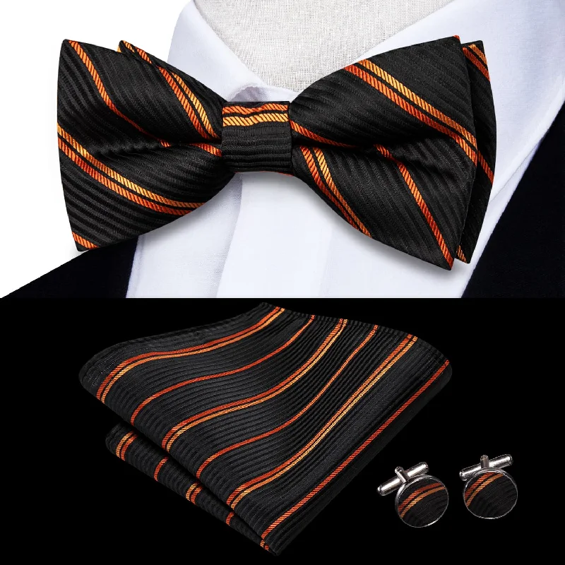 luxury necktie designs for business wear-Ties2you Tuxedo Bow Tie Black Orange Striped Silk Men's Pre-tied Bowtie Set for Business