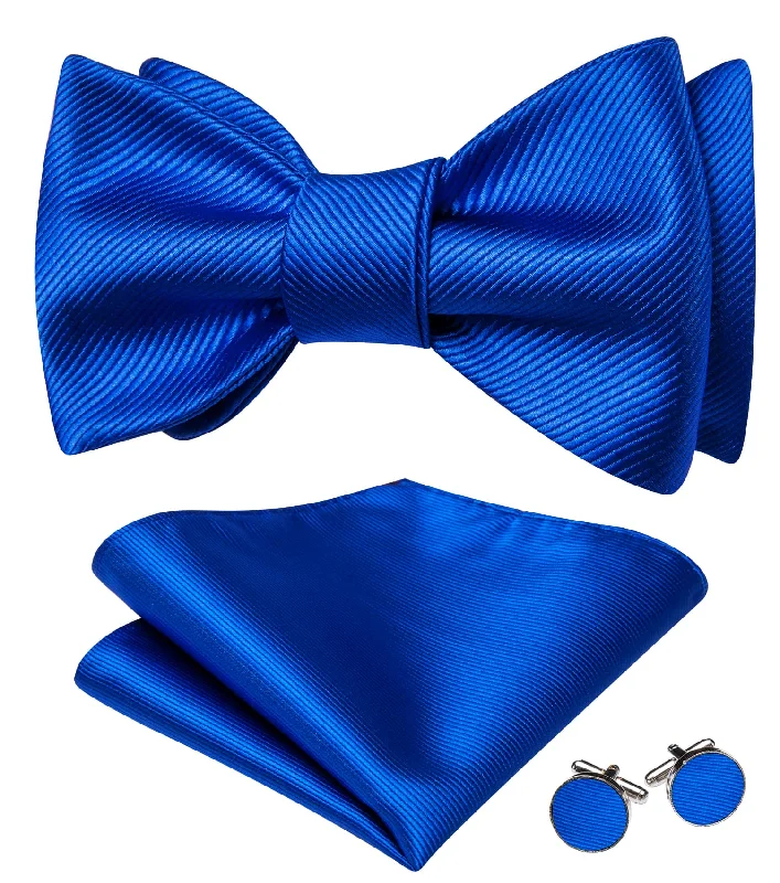 stylish office silk necktie combinations-Ties2you Tuxedo Bow Tie Cobalt Blue Striped Men's Silk Self-Bow Tie Pocket Square Cufflinks Set