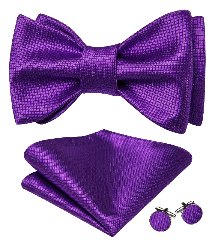 unique silk necktie styles for weddings-Ties2you Tuxedo Bow Tie Deep Purple Plaid Men's Silk Self-Bow Tie Pocket Square Cufflinks Set