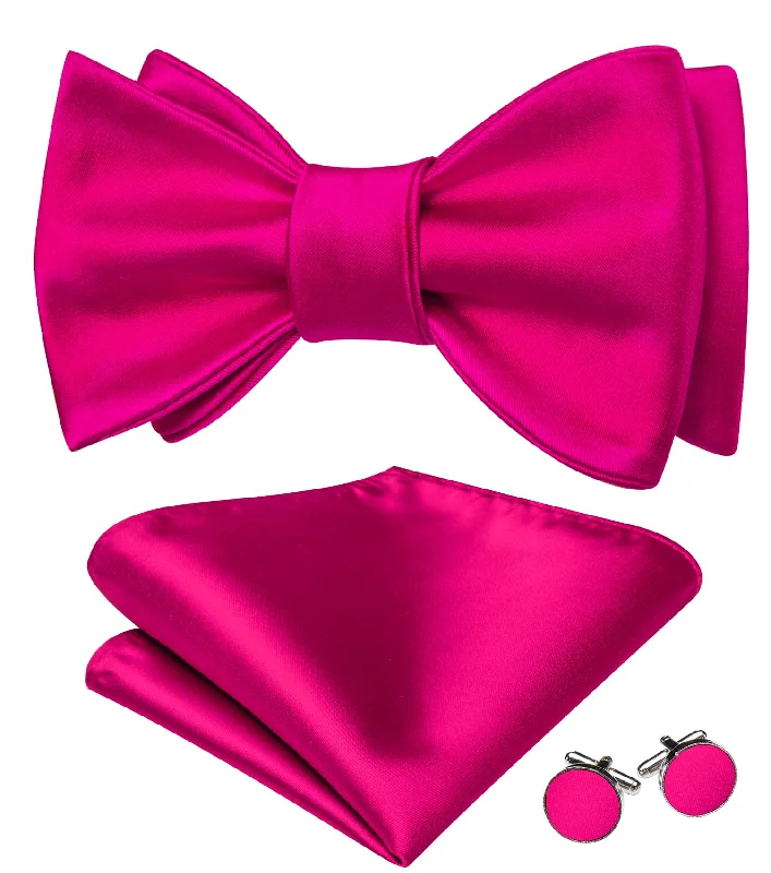 stylish wedding necktie ideas for men-Ties2you Tuxedo Bow Tie Hot Pink Solid Men's Silk Self-Bow Tie Handkerchief Cufflinks Set