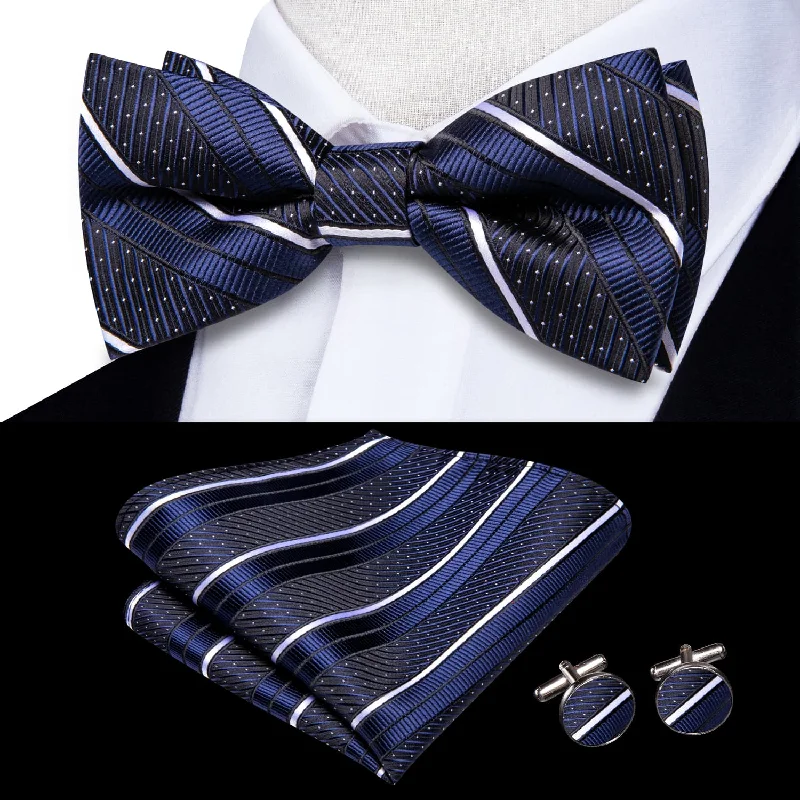 fashionable wedding silk necktie ideas-Ties2you Tuxedo Bow Tie Oxford Blue Striped Silk Men's Pre-tied Bowtie Set for Business