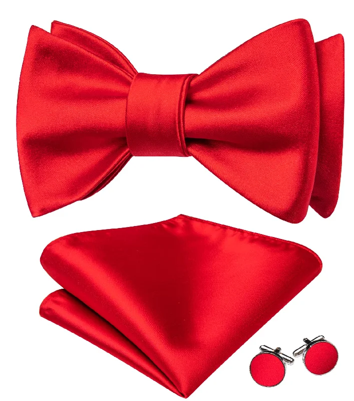 affordable silk necktie combinations for men-Ties2you Tuxedo Bow Tie Red Solid Men's Silk Wedding Self-Bow Tie Handkerchief Cufflinks Set