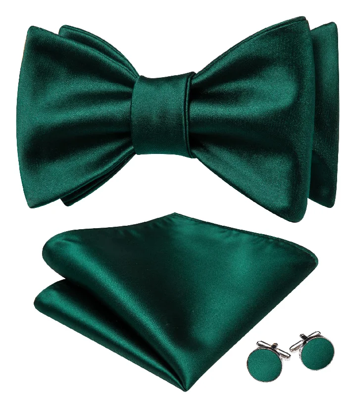 elegant silk necktie designs for office wear-Ties2you Tuxedo Bow Tie Sapphire Pine Green Solid Men's Silk Self-Bow Tie Handkerchief Cufflinks Set