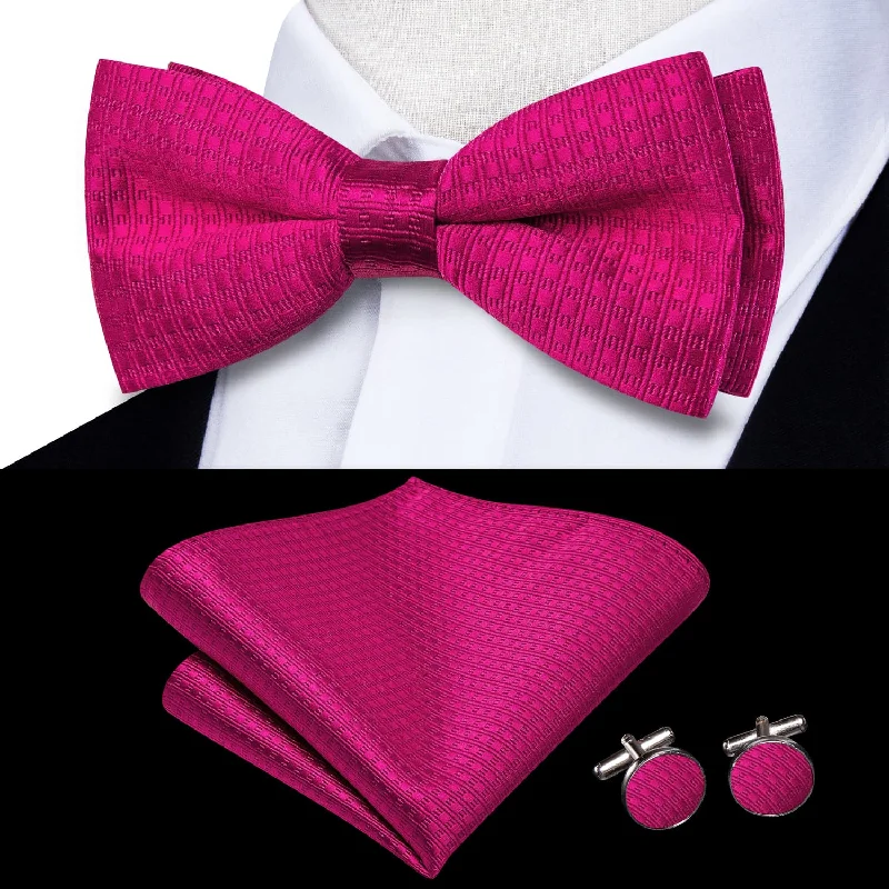 unique necktie designs for office wear-Ties2you Tuxedo Bow Tie Vivid Cerise Pink Plaid Silk Men's Pre-tied Bowtie Pocket Square Cufflinks Set