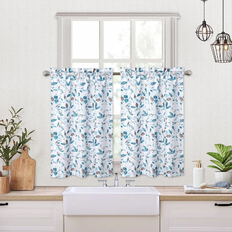 unique office silk tie options-Watercolor Leaf Pattern Kitchen Tier Curtains or Valances