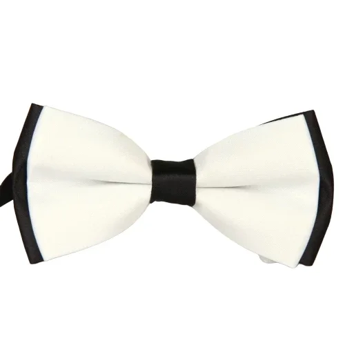 best silk wedding necktie styles-Classy Men White & Black Formal Bow Tie