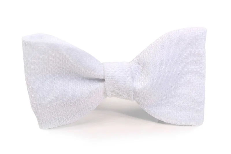 elegant necktie sets for business events-White Single End Marcella Pique Bow Tie