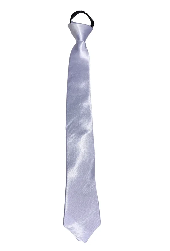 premium silk necktie options for weddings-White Satin Tie with Zip