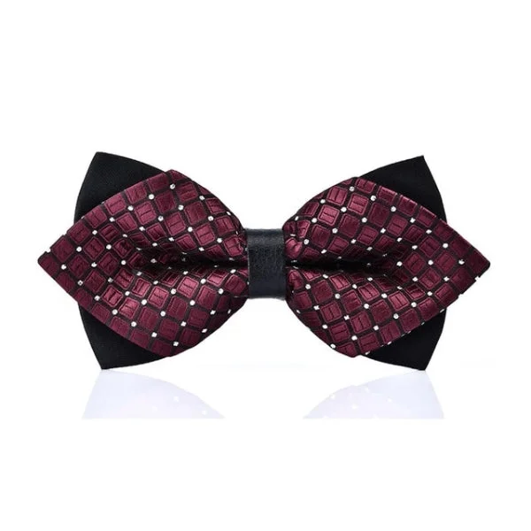 elegant silk necktie styles for business-Classy Men Wine Red Dotted Pre-Tied Diamond Bow Tie