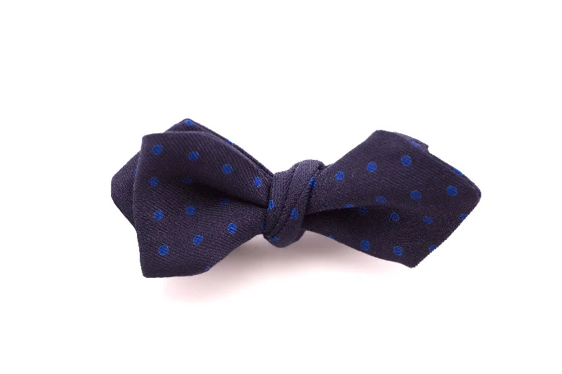 trendy wedding silk necktie designs-Navy & Blue Polka Dot Wool Challis Bow Tie