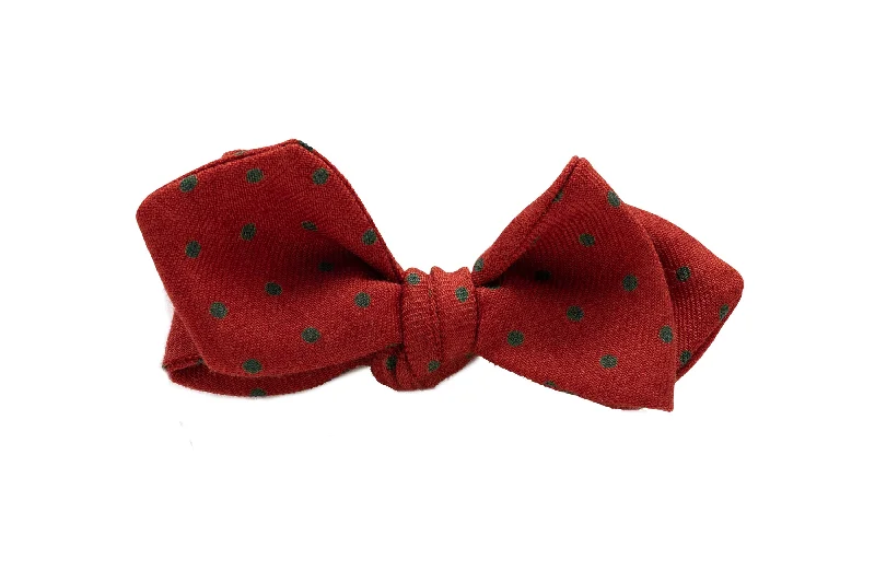 affordable designer silk bow ties-Orange & Green Polka Dots Wool Challis Bow Tie