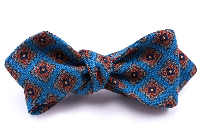 high-end silk necktie designs for office wear-Turquoise & Orange Wool Challis Diamond Bow Tie