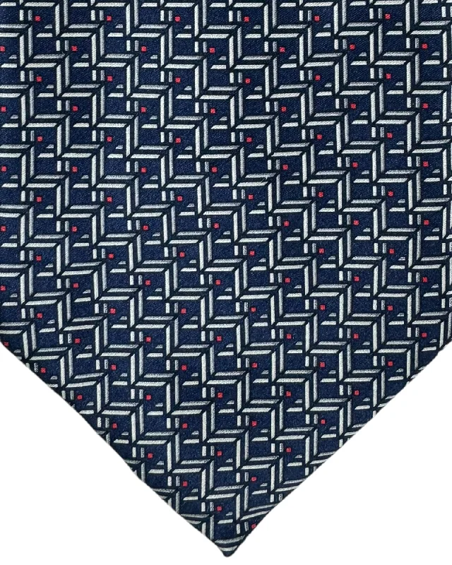 high-end silk necktie sets for weddings-Zilli Tie Midnight Blue Gray Red Geometric - Wide Necktie SALE