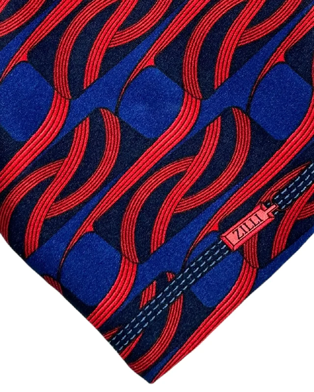 fashionable silk ties for business events-Zilli Silk Tie Midnight Blue Red Swirl - Wide Necktie SALE