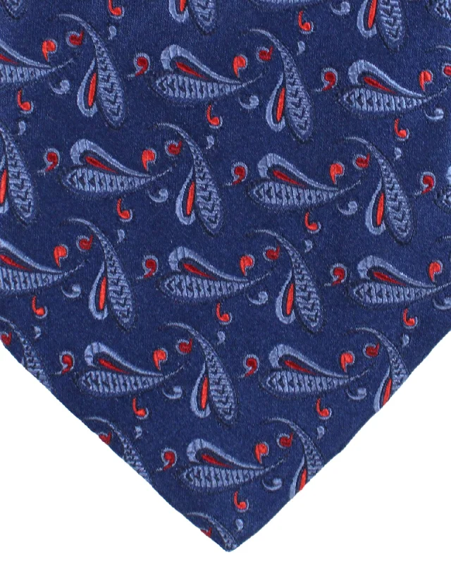 trendy business silk necktie combinations-Zilli Silk Tie Navy Red Paisley - Wide Necktie SALE