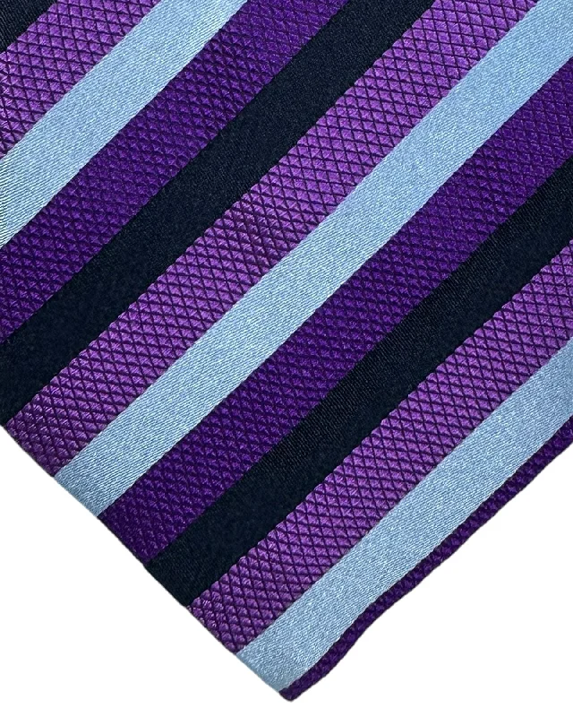 trendy silk necktie styles for office wear-Zilli Silk Tie Purple Gray Black Stripes - Wide Necktie