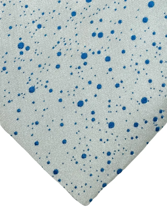 high-end wedding silk necktie designs-Zilli Silk Tie Silver Royal Blue Splatter Design - Wide Necktie