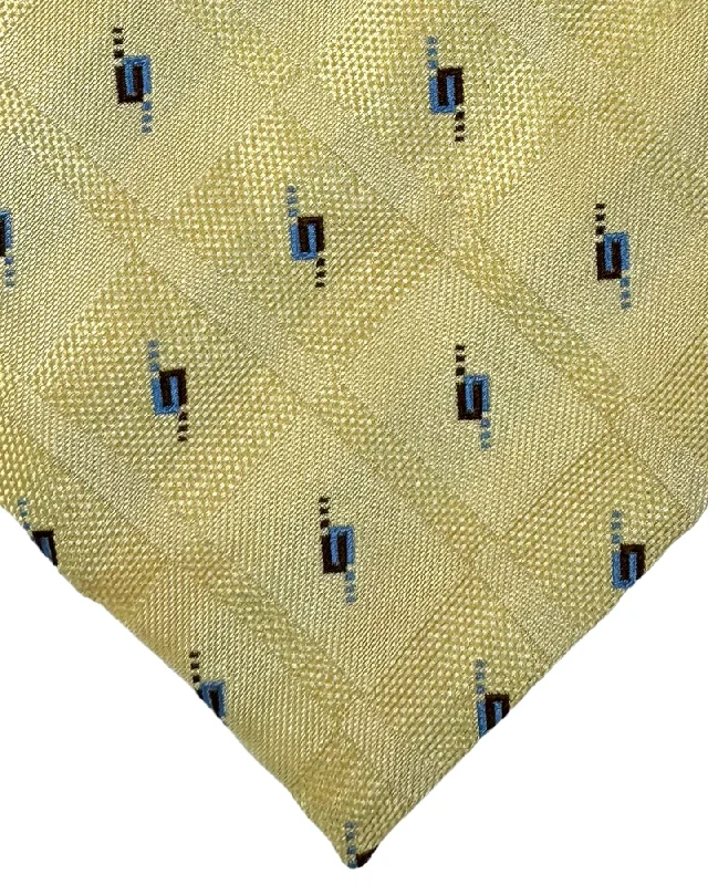 slim silk necktie designs for formal events-Zilli Silk Tie Yellow Cream Blue Brown Micro Pattern - Wide Necktie SALE