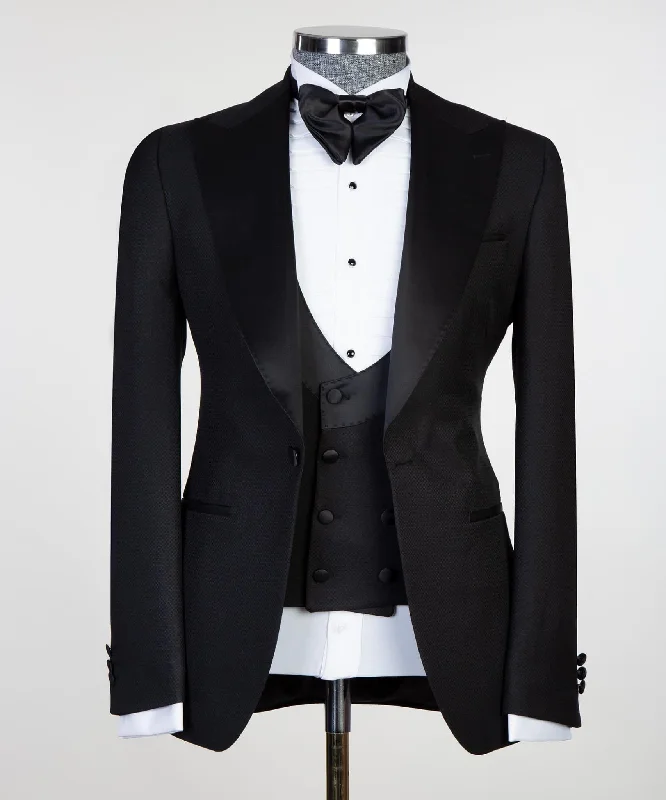 Men's slim fit tuxedo for office gala -3-piece Black Tuxedo Wedding