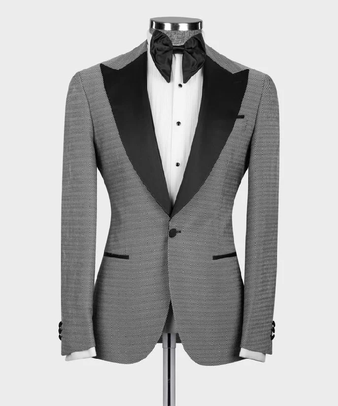 Men's classic tuxedo for special occasions -3 Piece Grey Tuxedo Suit Black Lapel