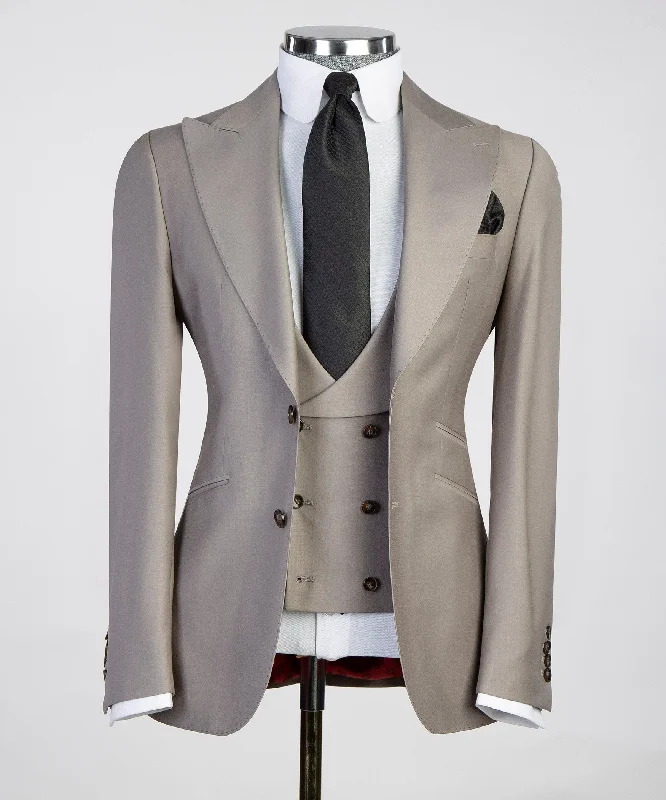 Men's tailored tuxedo jacket for wedding dinner -3 Piece Mens Grey Tuxedo