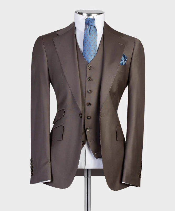 Men's slim fit tuxedo jacket for evening event -3 Pieces Deep Brown Business Suit