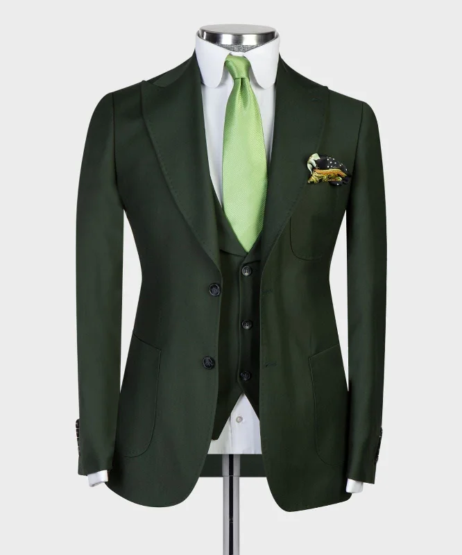 Men's classic black tuxedo jacket for office gala -3 Pieces Forest Green Suit