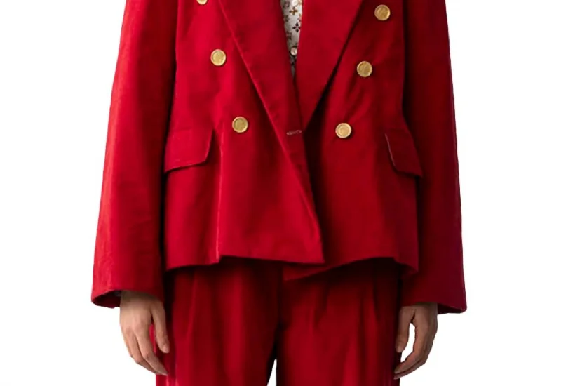 Men's modern tuxedo jacket with satin collar for business -Augusta Corduroy Blazer In Red Ruby