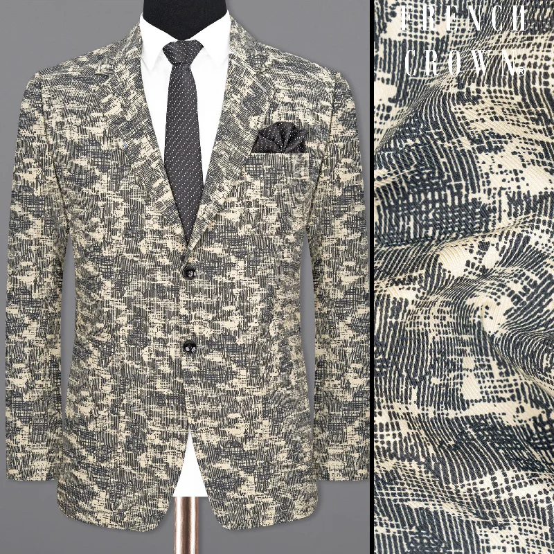 Men's premium black tuxedo jacket for office event -Bastille and Champagne Beige Abstract Print Designer Blazer