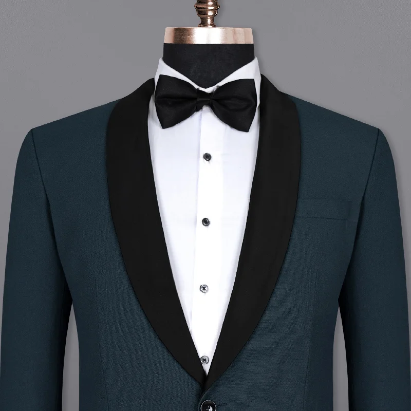 Men's tailored tuxedo jacket for business dinner event -Biscay Blue Wool Rich Tuxedo Blazer