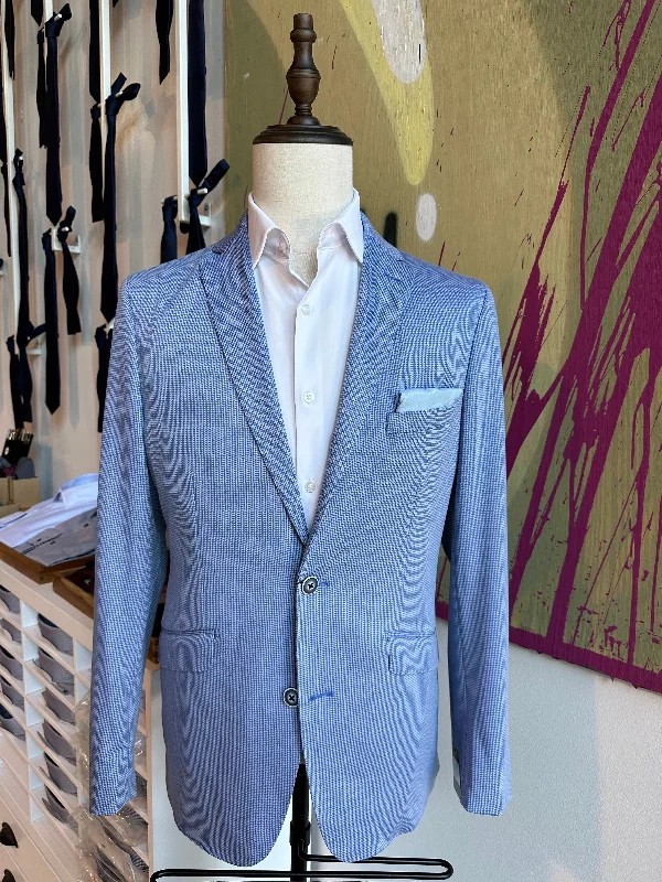 Men's designer tuxedo for dinner gala -Blue Houndstooth Unconstructed Blazer