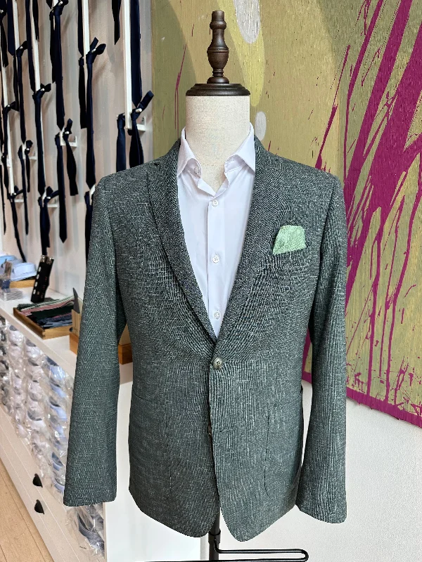 Men's classic grey tuxedo with satin collar -Deep Green Luxury Blazer