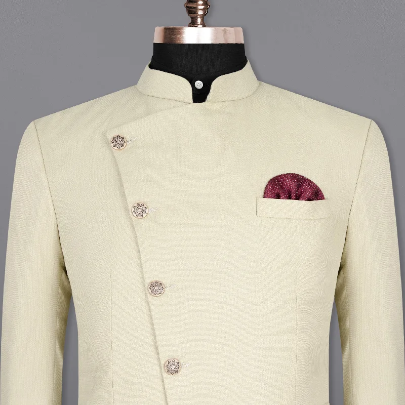 Men's wool tuxedo jacket for wedding reception -Bone Cross Placket Bandhgala Wool rich Blazer