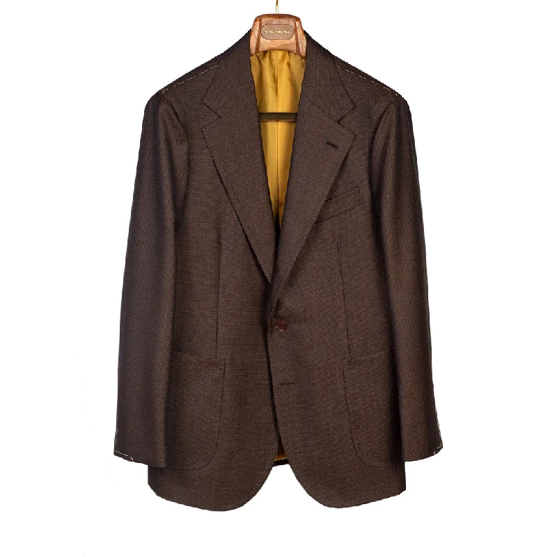 Men's elegant tuxedo jacket with satin lapels -x Sartoria Carrara: Brown nailhead suit in Drapers "Five Stars" wool 12oz