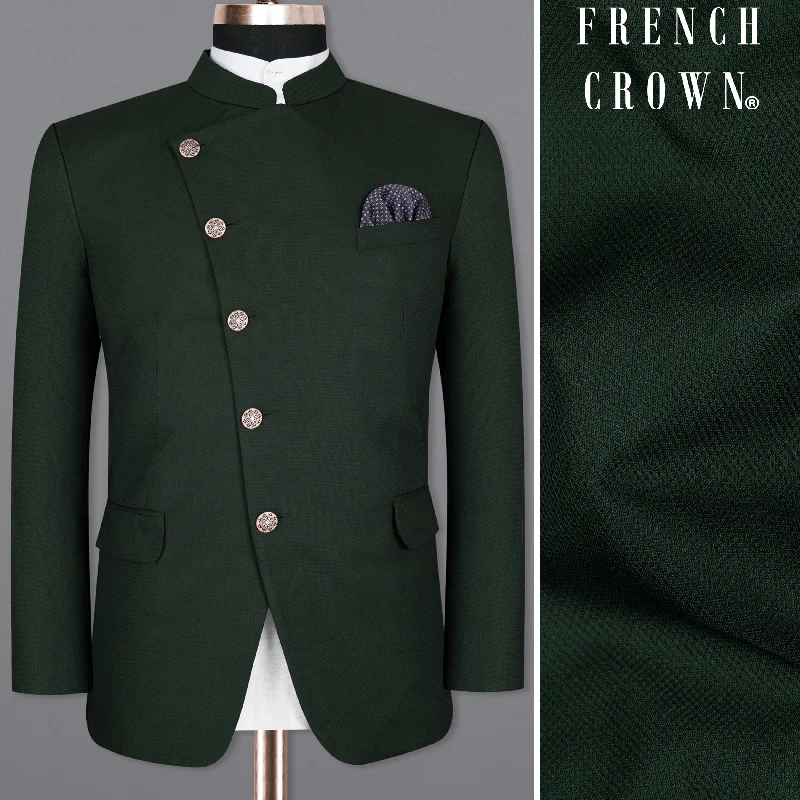 Men's formal tuxedo with satin lapels for office event -Celtic Green Textured Cross Placket Bandhgala Wool Rich Blazer