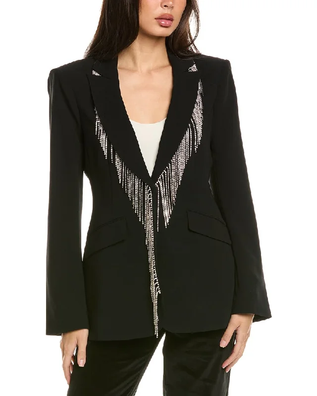 Men's luxury tuxedo jacket for wedding event -Cinq a Sept Rhinestone Fringe Cheyenne Blazer