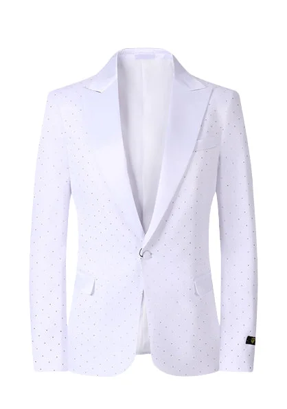 Men's premium tuxedo for special business occasion -Studded Star Slim Fit Blazer - White