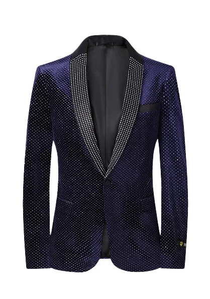 Men's classic tuxedo for special occasions -Studded Star Slim Fit Blazer - Navy