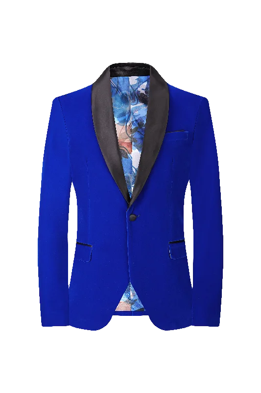 Men's designer tuxedo jacket for wedding guests -Velvet Shall Lapel Blazer - Royal Blue