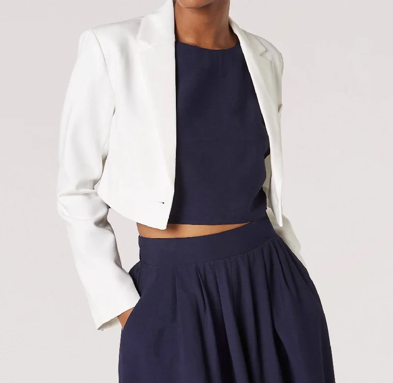 Men's wool tuxedo jacket for evening office party -Cropped Blazer In White