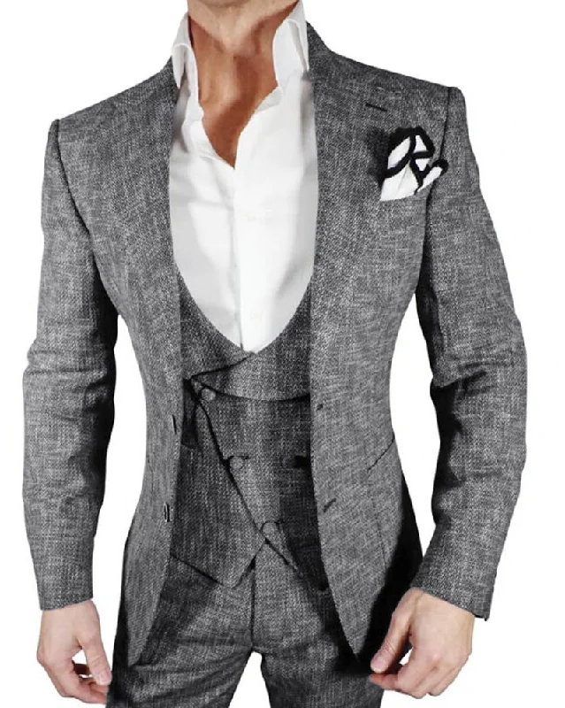 Best tuxedo for corporate office event -Dark Gray 3 Pieces Casual Sports Suit Tweed Jacket  Suits for Men CB0521