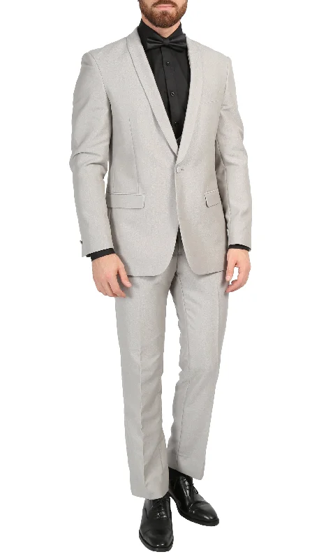 Men's designer grey tuxedo for corporate gala -Mens Daxson Grey Slim Fit Shawl Collar 3pc Tuxedo