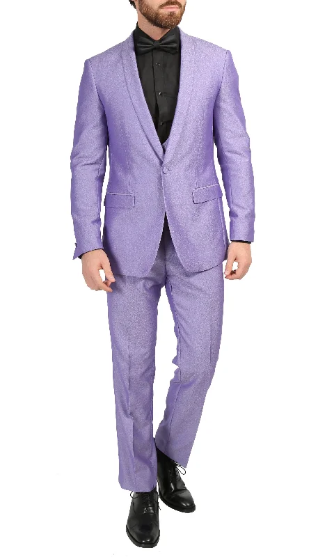 Men's formal tuxedo for wedding gala events -Mens Daxson Ultra Violet Slim Fit Shawl Collar 3pc Tuxedo