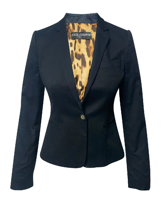 Men's slim fit tuxedo for corporate evening events -Dolce And Gabbana Leopard Print Lined Blazer in Navy Blue Cotton