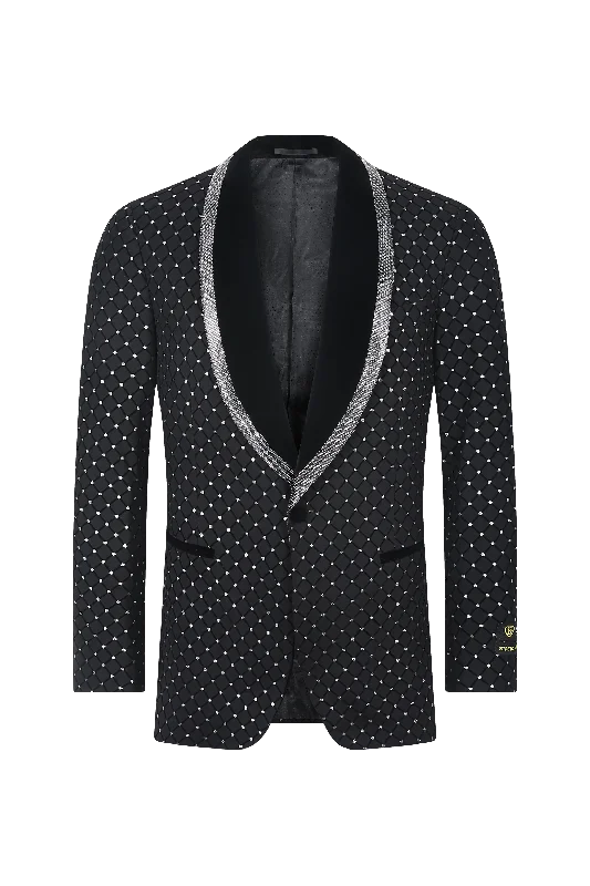 Men's premium black tuxedo jacket with satin collar -Midnight Galaxy Sparkle Blazer