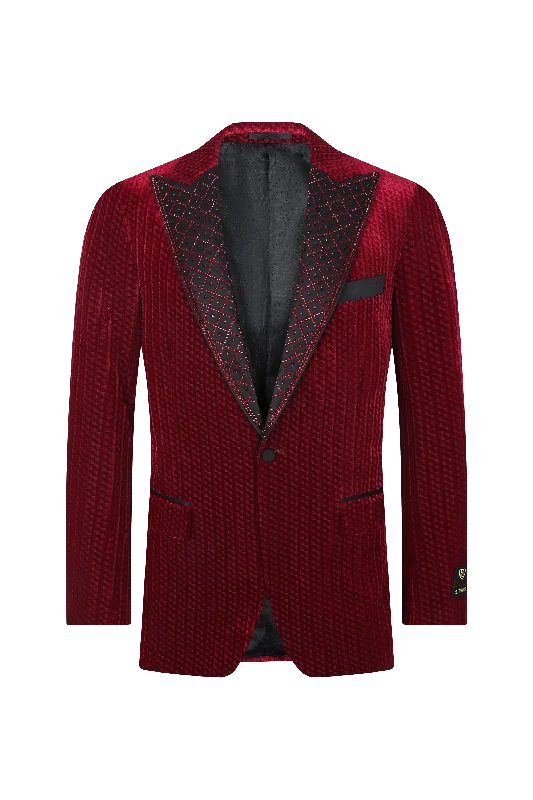 Men's premium tuxedo for business reception -Crimson Royale Velvet Blazer