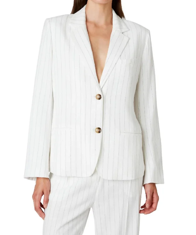 Men's classic black tuxedo jacket for office gala -Felix Blazer In White And Black Pinstripe