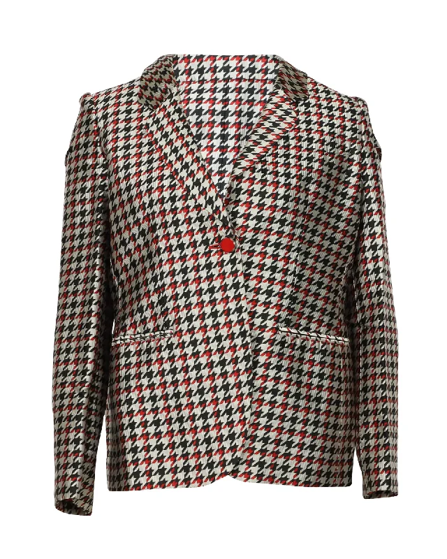 Men's designer tuxedo jacket for wedding guests -Giorgio Armani Houndstooth Blazer in Multicolor Silk