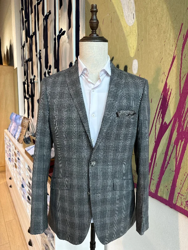 Men's luxury tuxedo for office gala dinner -Gray Flannel Plaid Blazer